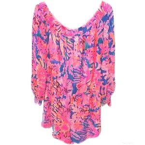 🌸Lilly Pulitzer Myri Romper in Swirling Sea Dream • XL